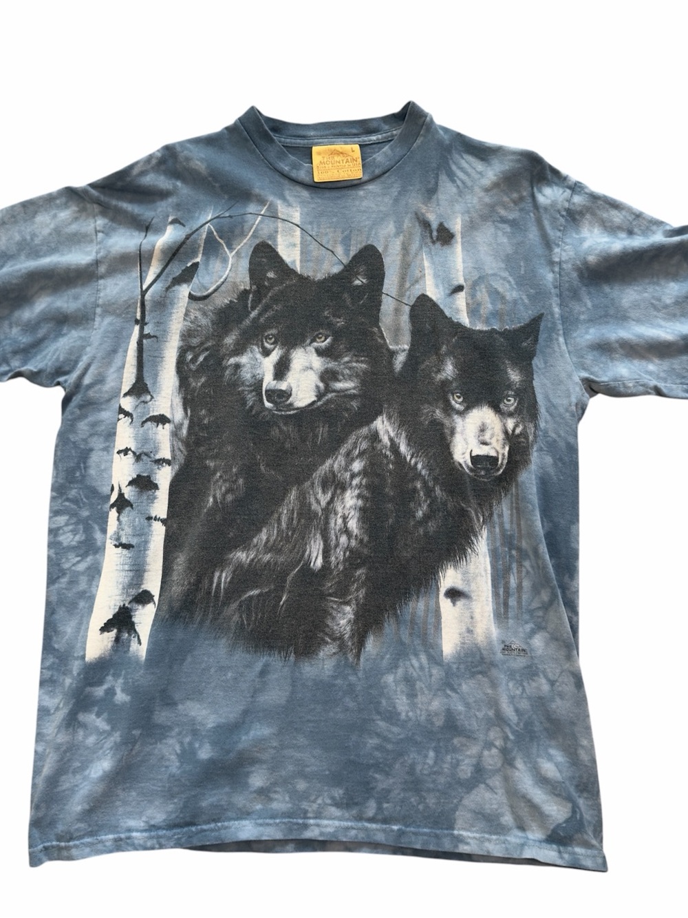 Vintage Wolf Graphic Tee Blue Tie Dye Y2K Nature Streetwear Mens L